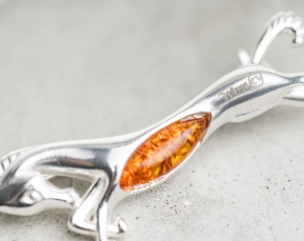 Personalised Amber Horse Brooch Silver Horse Name Pin Horse Lover Gift Equestrian Jewelry Horse Memorial Gift Horse Lover Gift Sympathy Gift