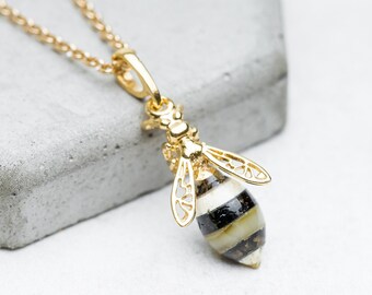 Gold Bee Pendant Necklace in Baltic Amber Sterling Silver Bumblebee Pendant Necklace Amber Honey Bee Pendant Amber Bee Pendant Bee Gift