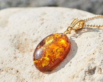 Necklace Pendant Sterling Silver Pendant Natural Baltic Pendant Gold Plated Silver Pendant Oval Pendant Gift for Her Amber