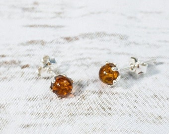 Baltic Amber Stud Earrings, Everyday Silver Stud Earrings, Minimalist Post Earrings, Delicate Amber Earrings, Tiny Cute Earring Dainty Studs