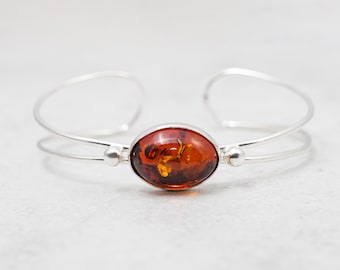 Amber Bangle with silver Amber Cuff Bangle in Silver Frame 925 925