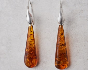 Vintage Amber Color Dangling Earrings 3.5\u201d Dangle