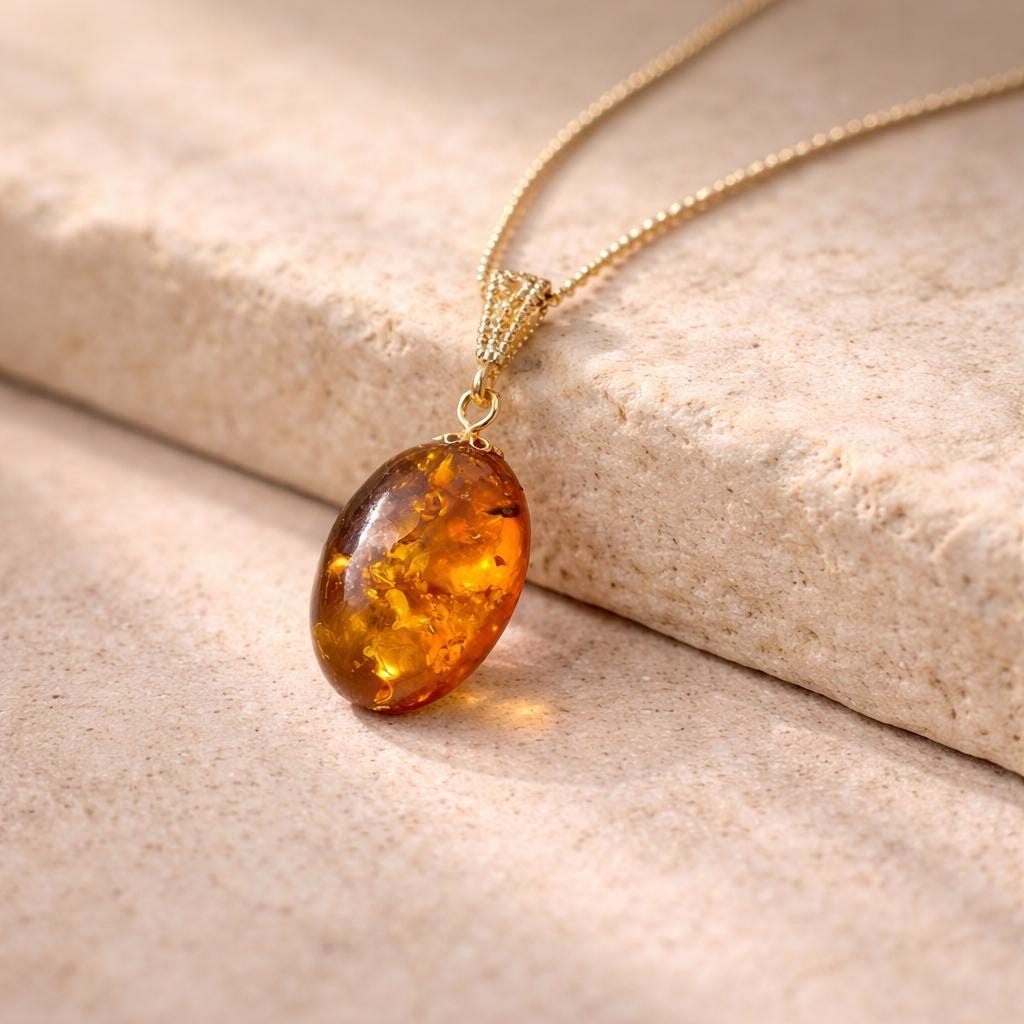 Collana con ciondolo in argento e ambra baltica Granchio grande - Italia