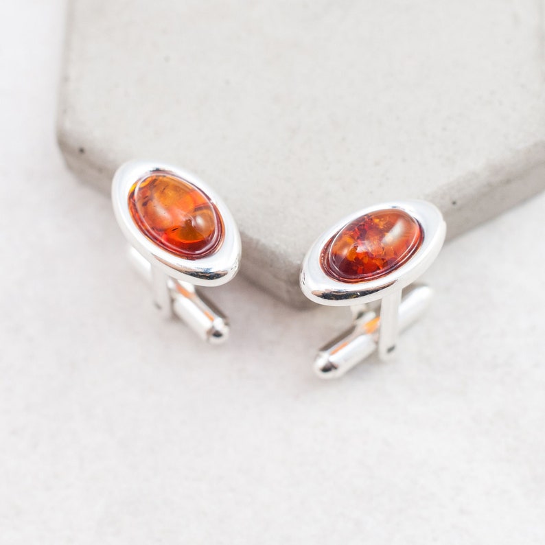 Baltic Amber Cufflinks Silver Cufflinks Silver Wedding Cufflinks Groom Cufflinks Oval Handmade Cufflinks Mens Anniversary Gift for Him image 2