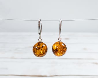 Baltic Amber Earrings 925 Sterling Silver  Earrings with Amber Stone Earrings Amber Beads Earrings Simple Earrings Lightweight Earrings