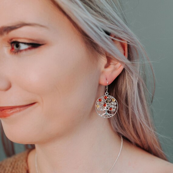 Boucles D'oreilles Arbre De Vie Bohème - Plaqué Argent - Dormeuses - Cadeau Idéal