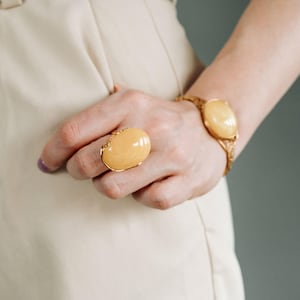 Luxury Baltic Amber Ring Egg Yolk Amber Gold Vintage  Ring Filigree Antique Amber Ring Butterscotch Amber Engagement Handmade Spring Gift