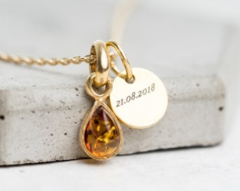 Initial Baltic Amber Pendant Necklace Personalized Amber Necklace Initial Gold Silver Pendant Necklace Baltic Amber Pendant Gift for Her