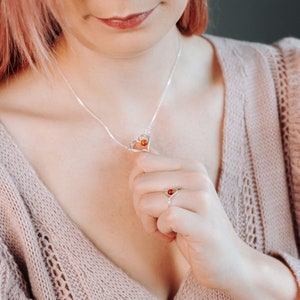 Minimalist Heart Ring in Baltic amber and sterling silver Amber Heart Ring Sterling Silver Ring Amber Silver Ring Dainty Amber Ring image 6