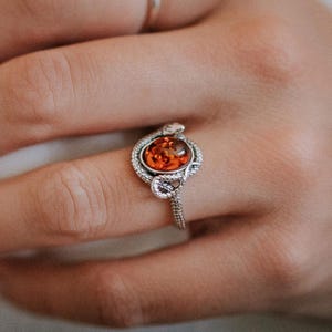 Baltic Amber Ring Sterling Silver Snake Ring Vintage Snake Ring in Amber and Silver Antique Snake Ring Amber Snake Ring Amber Spring Gift