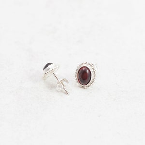 Classic Baltic Amber Stud Earrings Sterling Silver Stud Earrings Natural Cherry Amber Stone Red Amber Cabochon Earrings Dainty Stud Earrings image 6