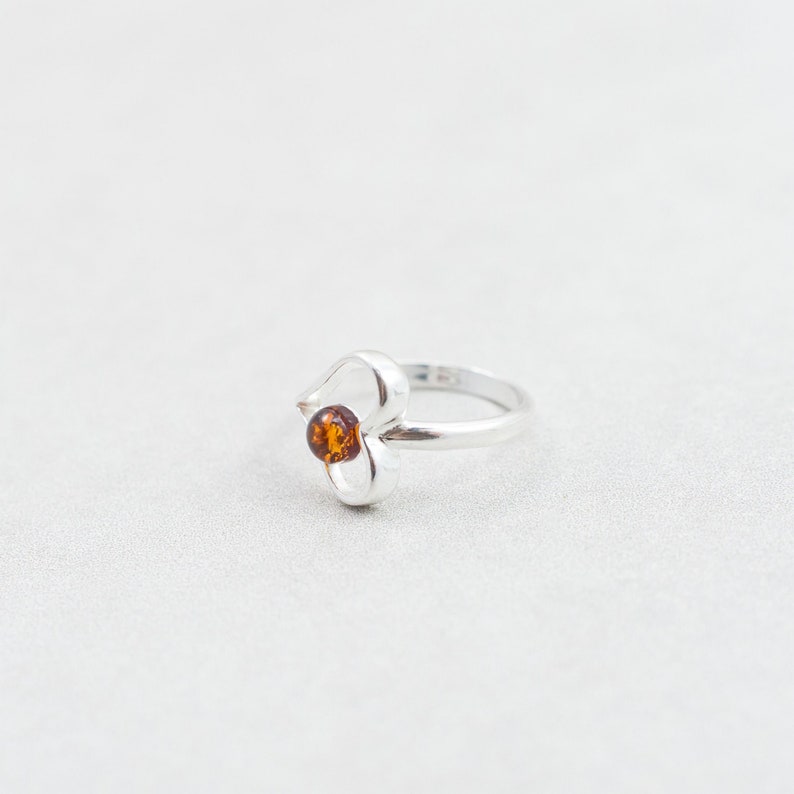 Minimalist Heart Ring in Baltic amber and sterling silver Amber Heart Ring Sterling Silver Ring Amber Silver Ring Dainty Amber Ring image 1