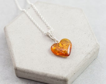 Baltic Amber Pendant Necklace, Amber Heart Pendant Necklace, Natural Baltic Amber Necklace Pendant, Amber Gift for Her