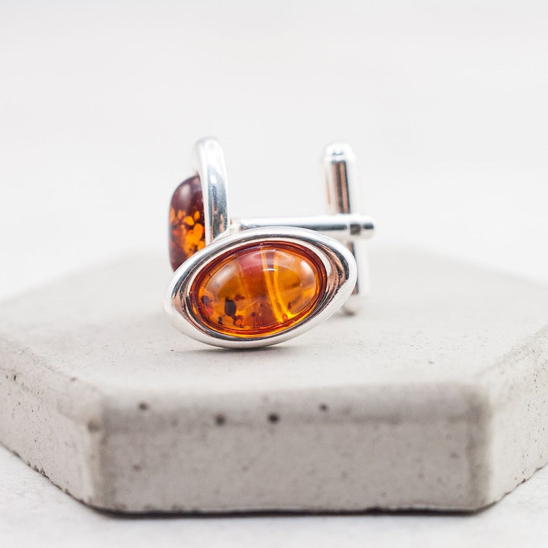 Baltic Amber Cufflinks Silver Cufflinks Silver Wedding Cufflinks Groom Cufflinks Oval Handmade Cufflinks Mens Anniversary Gift for Him image 4