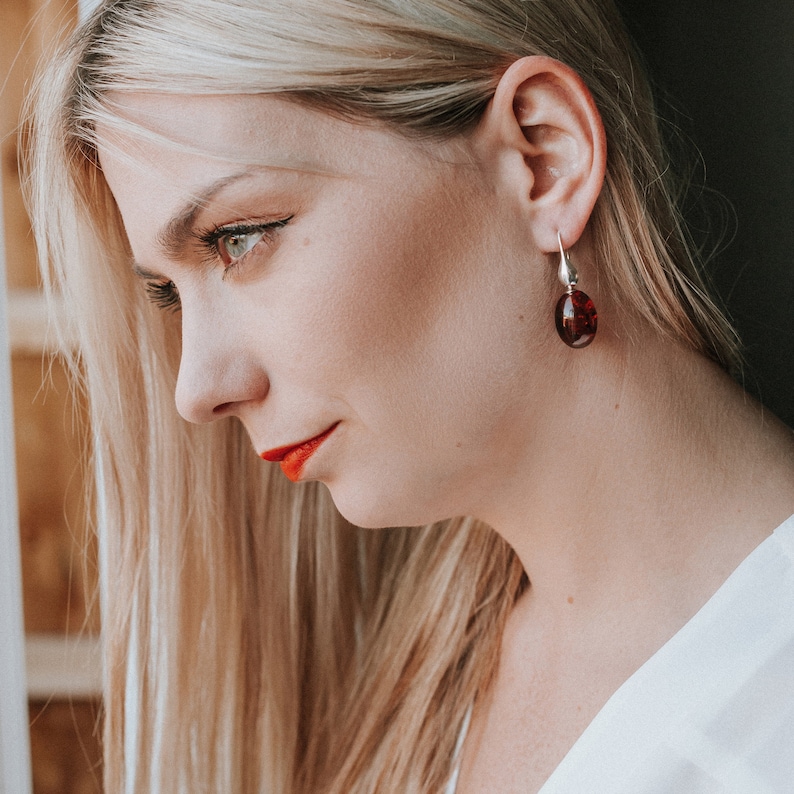 Long Amber Earrings Amber and Silver Earrings Oval Amber Earrings Baltic Amber Earrings Amber Statement Earrings Earrings Amber Jewellery