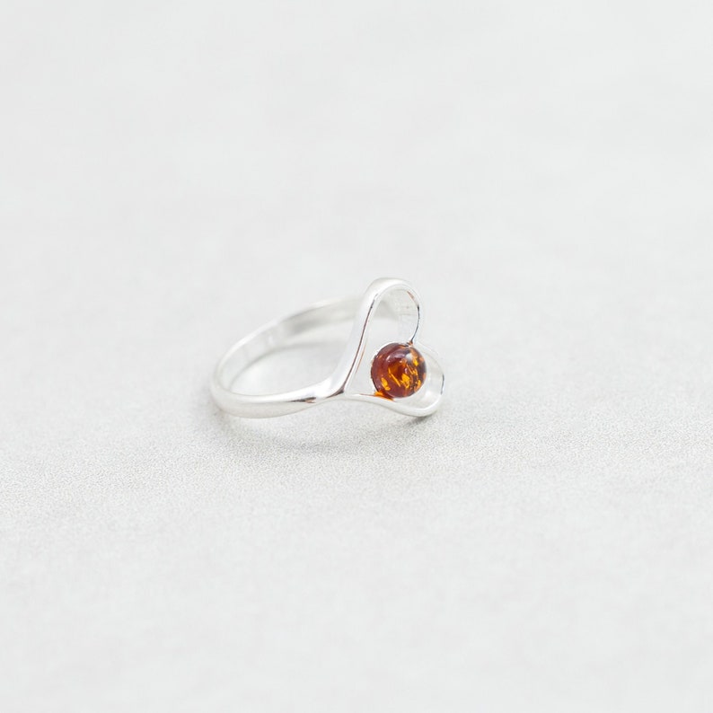 Minimalist Heart Ring in Baltic amber and sterling silver Amber Heart Ring Sterling Silver Ring Amber Silver Ring Dainty Amber Ring image 3