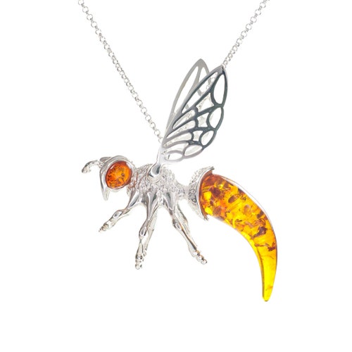 Large Baltic Amber Bee Pendant Necklace Silver Bee Pendant Necklace Bumblebee Amber Pendant Natural Honeybee Pendant Necklace shops Bee Jewelry