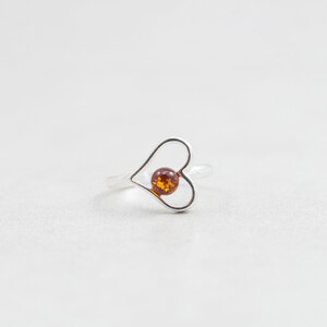Minimalist Heart Ring in Baltic amber and sterling silver Amber Heart Ring Sterling Silver Ring Amber Silver Ring Dainty Amber Ring image 5