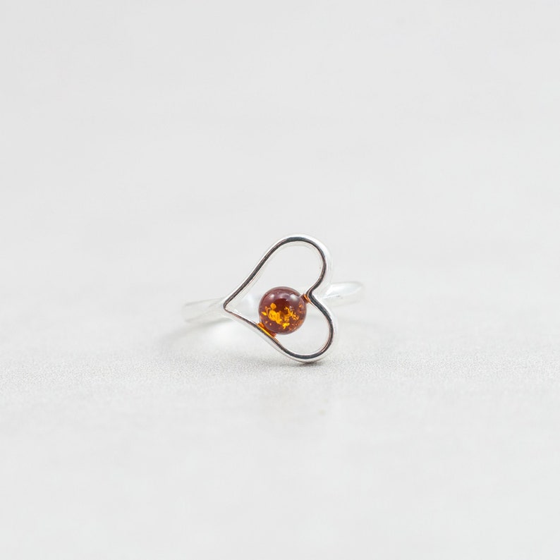 Minimalist Heart Ring in Baltic amber and sterling silver Amber Heart Ring Sterling Silver Ring Amber Silver Ring Dainty Amber Ring image 5