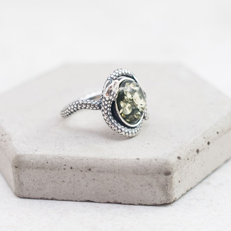 Baltic amber and sterling silver snake ring