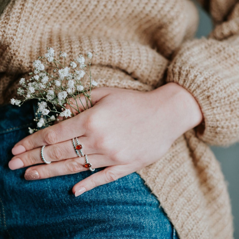 Minimal Amber Ring Dainty Baltic Amber Stacking Ring Sterling Silver Stacking Ring Natural Amber Engagement Ring Amber Stackable Ring