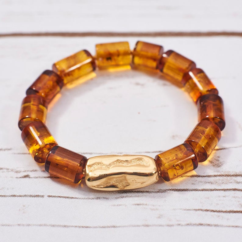 Baltic Amber Bracelet Genuine Amber Bracelet Sterling Silver Blacelet Man Bracelet Cognac Amber Handmade Jewelry Summer Gift