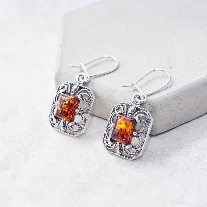 Vintage Baltic Amber Earrings Amber Drop Earrings Amber Dangle Earrings Classic Amber Earrings Silver Earrings Sterling Silver Earrings image 1