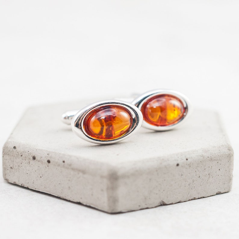 Baltic Amber Cufflinks Silver Cufflinks Silver Wedding Cufflinks Groom Cufflinks Oval Handmade Cufflinks Mens Anniversary Gift for Him image 1