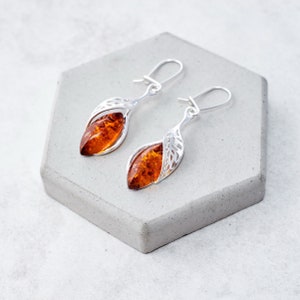 Baltic Amber Earrings Amber Dangle Drop Earrings Elegant Amber Long Earrings Sterling Silver Earrings Amber Statement Earrings Gift for Her