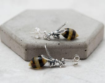Sterling Silver Amber Bee Studs Sterling Silver Amber Bee Studs