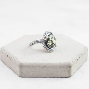 All our rings are made with attention to details with hand-picked sparkling green amber stones