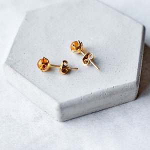 Dainty Baltic Amber Stud Earrings Natural Amber Studs Tiny Amber Earrings Gold Silver Stud Minimalist Earring Cognac Stud Earring Tiny Stone image 7