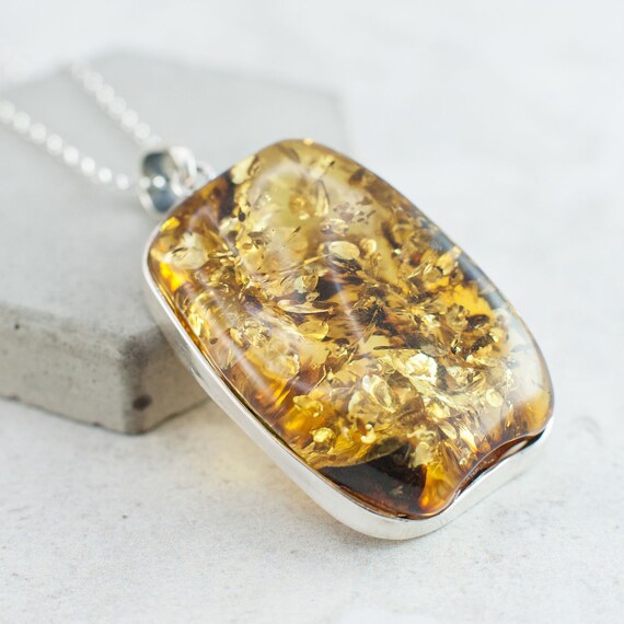 Green Baltic Amber Pendant Made of Precious Baltic Amber.