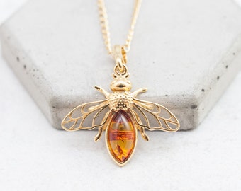 Gold Bee Necklace Baltic Amber Bee Pendant Necklace Silver Bee Necklace Queen Bee Necklace Amber Bumble Bee Manchester Bee Jewellery