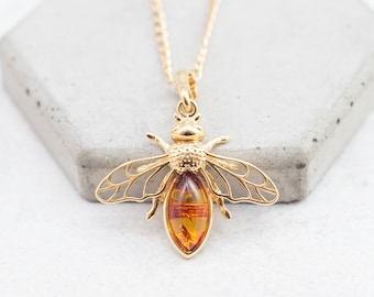 Gold Bee Necklace Baltic Amber Bee Pendant Necklace Silver Bee Necklace Queen Bee Necklace Amber Bumble Bee Manchester Bee Jewellery