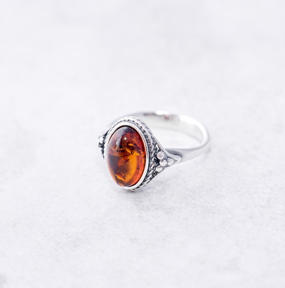 Classic Baltic Amber Ring Natural Amber Engagement Ring Sterling Silver Ring Vintage Amber Ring Dainty Ring for Her Anniversary Gift