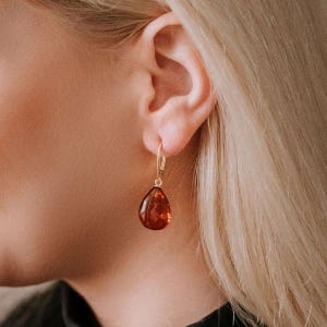 Baltic Amber Earrings Teardrop Earrings Sterling Silver Earrings Gold Plated Earrings Amber Jewelry Handmade Jewellery Amber Spring Gift