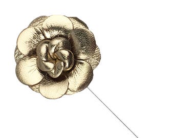 Gold Anstecknadel, Vegan Leder Blume Pin, Hochzeit, Herren Anstecknadel, Boutonniere, Gold Hochzeit Zubehör, Trauzeugen