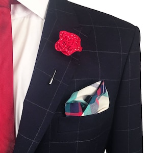 Red Lapel Pin, Red Flower Pin, Wedding, Mens Lapel Pin, Boutonniere, Red Wedding Accessories, Groomsmen, Red and White Dot, Ruffle
