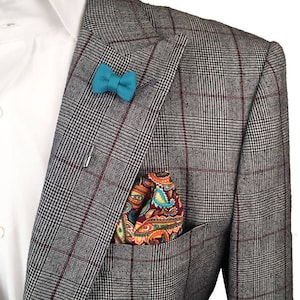 Aqua Lapel Pin, Aqua Bowtie Pin, Wedding, Mens Lapel Pin, Boutonniere, Aqua Wedding Accessories, Orange Pocket Square, Groomsmen, Paisley