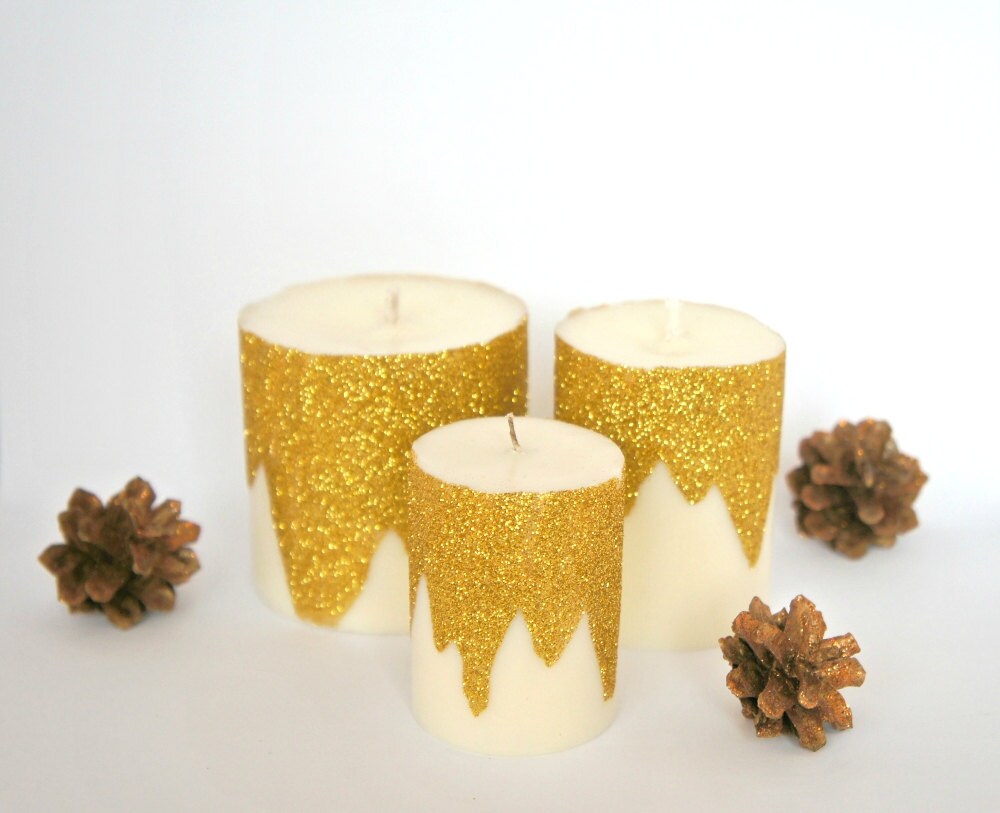 Bougie de Soja à Paillettes Dorées Pour Une Décoration Festive