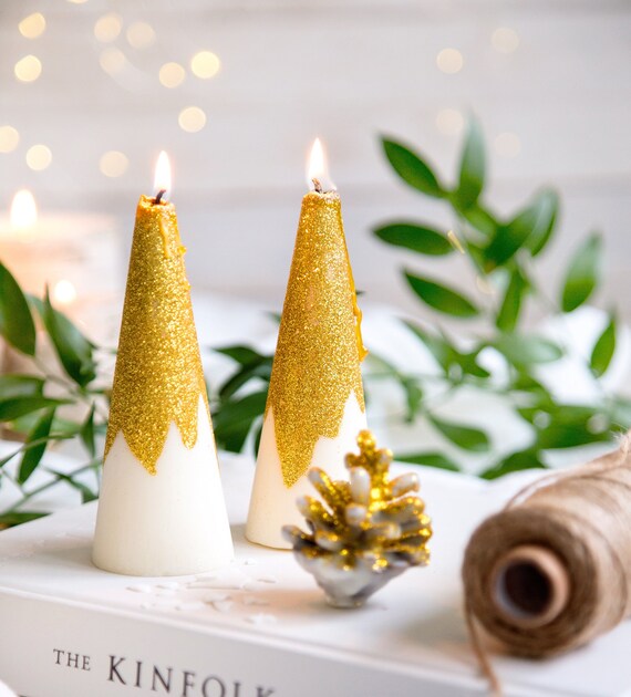 Pillar Soy Wax Candles With Golden Glitter For Wedding Etsy