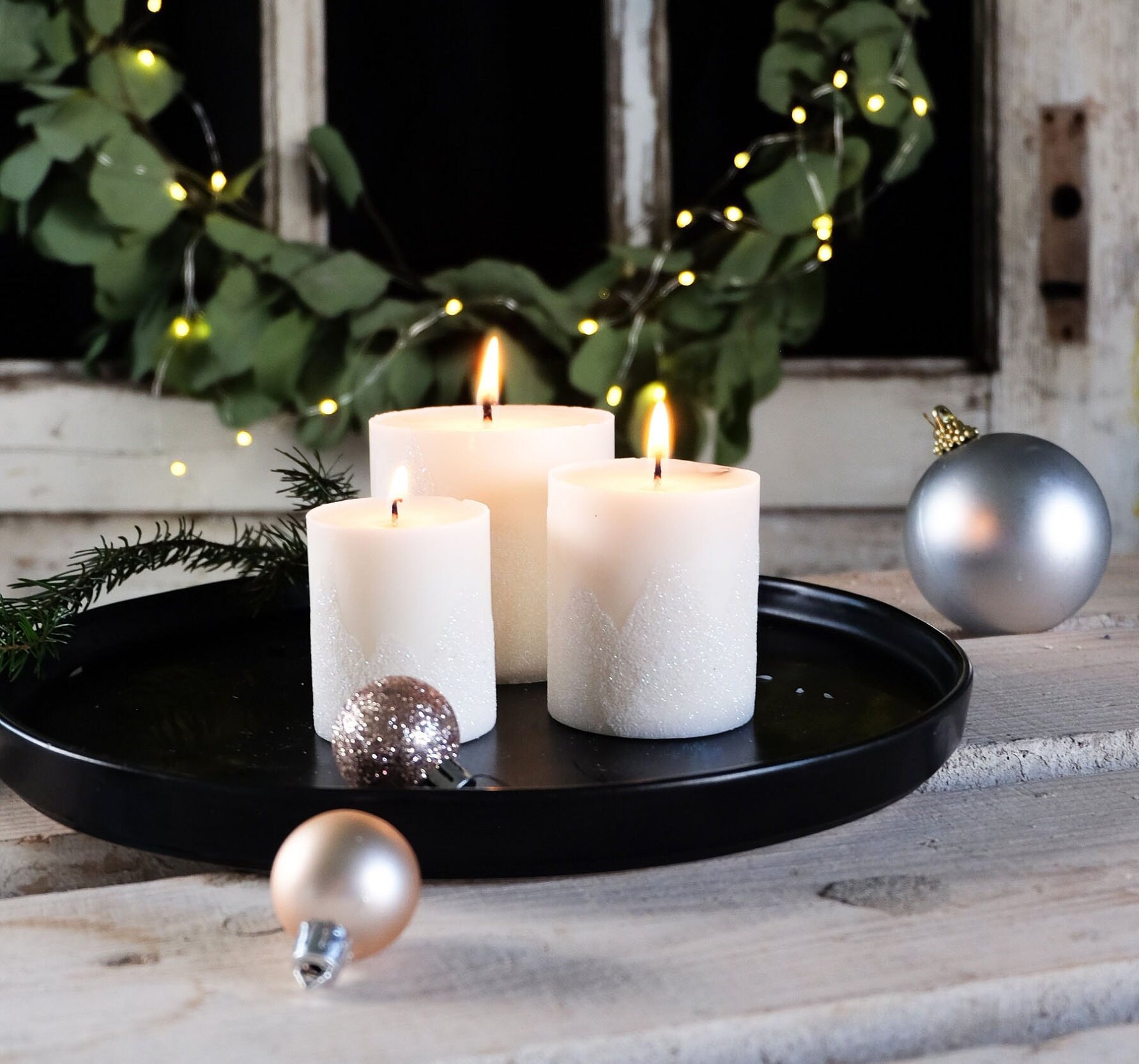 Pilier Cire de Soja Bougie à Paillettes Blanches Pour Une Décoration Festive