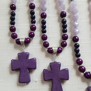 Christian Cross Necklace - Purple and Magenta Magnesite with Lavender Amethyst Gemstones