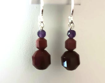 Mookaite Amethyst Drop Huggie Earrings Hypoallergenic
