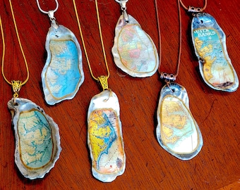 CUSTOM Necklace with Outer Banks Oyster Shell & Personalized Map - You pick the location! | Beach Vacation | Summer Jewelry | One of a Kind