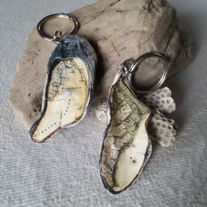 CUSTOM Keychain with Outer Banks Oyster Shell and Personalized Map - You pick the location!