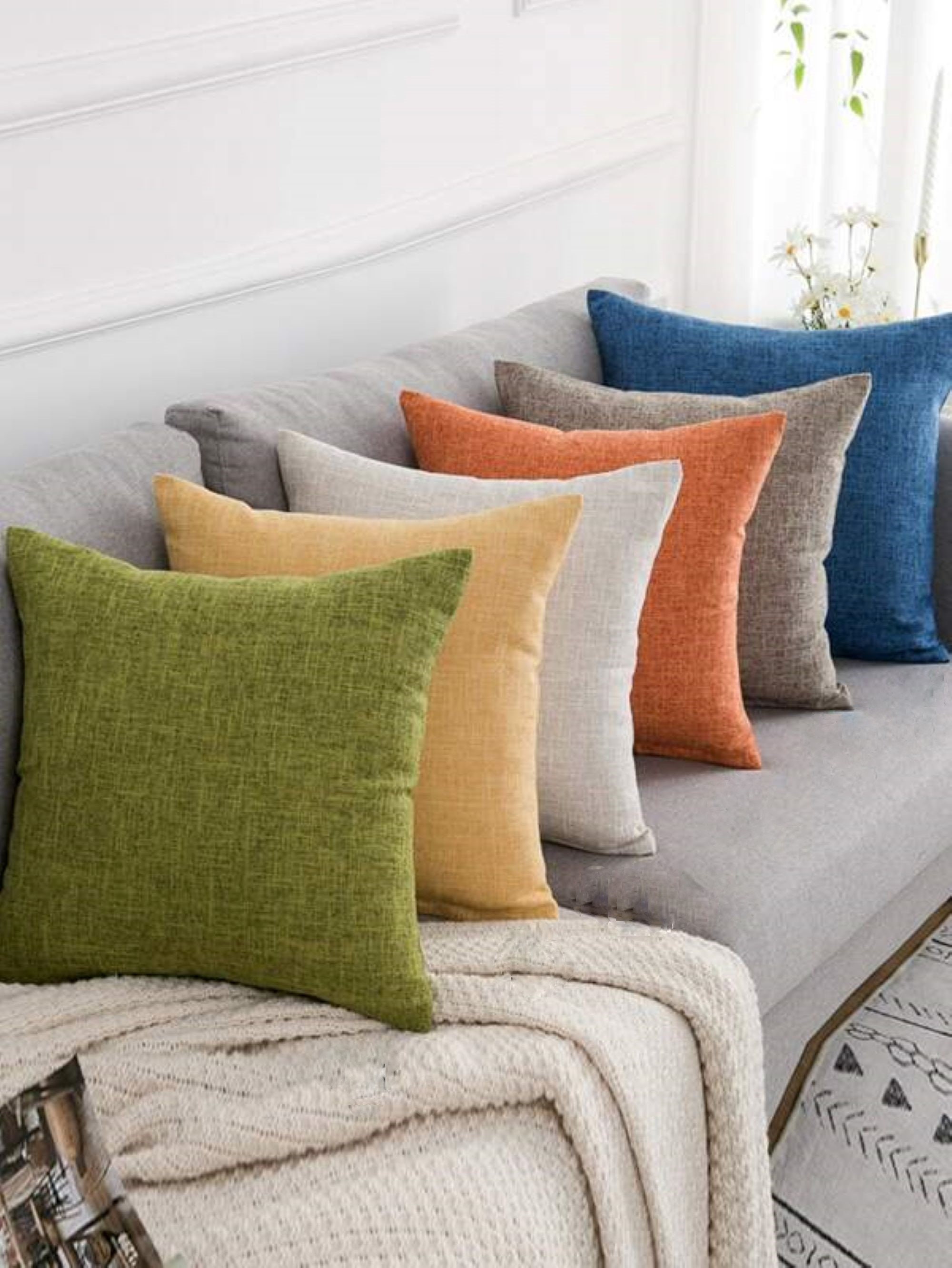 18x18 Throw Pillow Cover Thick Linen High Quality Soft Etsy