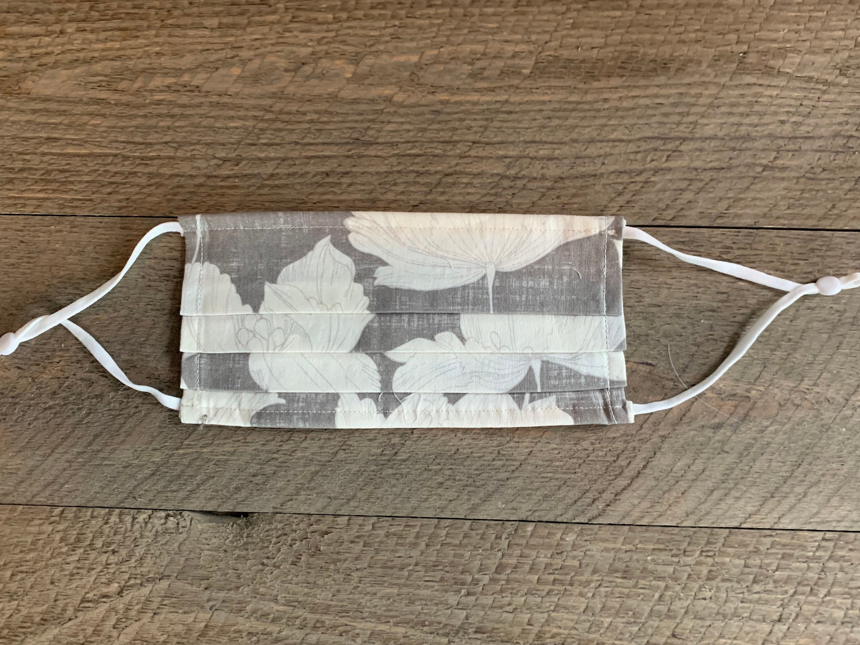 Pleated Handmade Face Mask/Covering Grey Floral Etsy