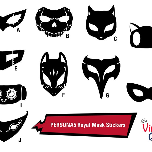Pegatinas de vinilo de las máscaras de los Royal Phantom Thieves de Persona 5 - inspiradas en Atlus